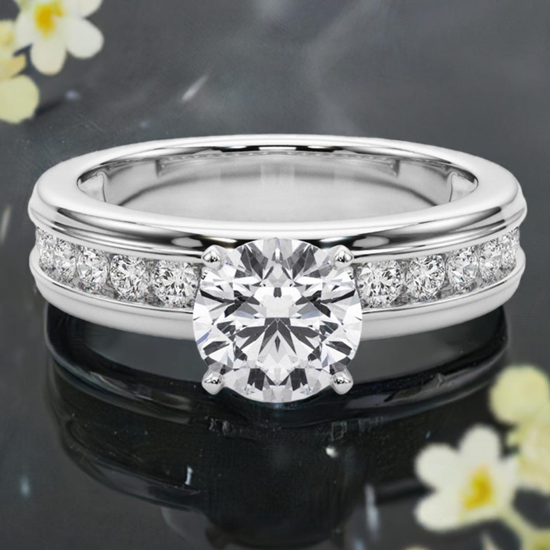 Channel Set Solitaire Channel Set Solitaire Lab Diamond Engagement Ring Round 2.00 Carats - Etsy
