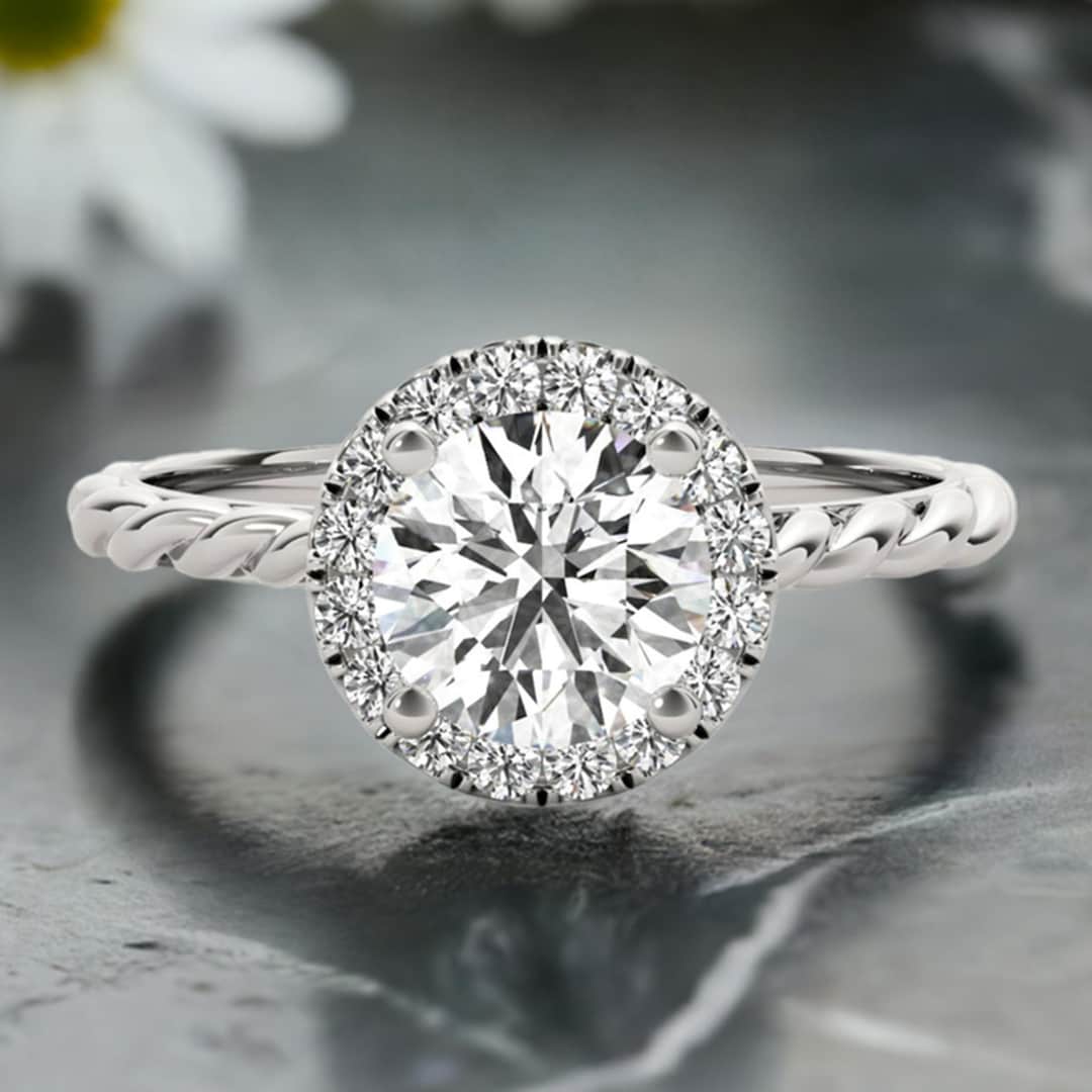 Shop Engagement Rings Halo Solitaire Lab Diamond Engagement Ring Round Cut 1.75 Carats - Etsy