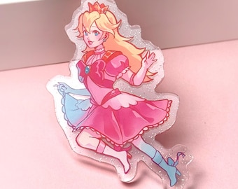 Princess Peach Keychain | Super Mario Glitter Anime Acrylic Bag Charm