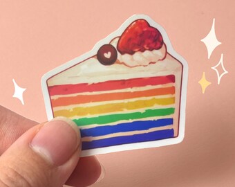 Rainbow Cake Sticker | Subtle Pride LGBTQ Holographic Dessert Die Cut Waterproof