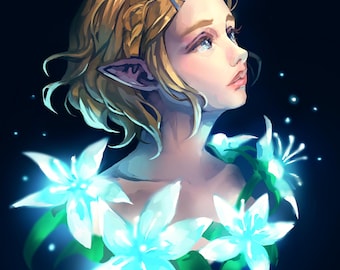 Princess Zelda Art Print | The Legend of Zelda Tears of the Kingdom Fan Art (5x7, 11x14)