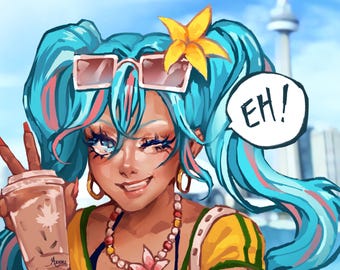 Hatsune Miku Brazilian Gyaru Art Print | Vocaloid Anime Wall Art (5x7, 11x14)