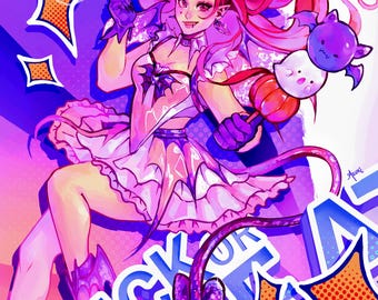 Halloween Demon Girl Art Print | Kawaii Anime Trick or Treat (5x7, 11x14)