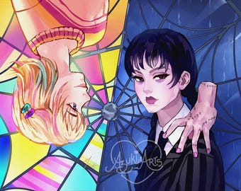 Wednesday and Enid Art Print | Addams Family Fan Art (5x7, 11x14)
