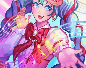 Rainbow Hatsune Miku Art Print | Vocaloid Idol Poster | Anime Wall Art (5x7, 11x14)