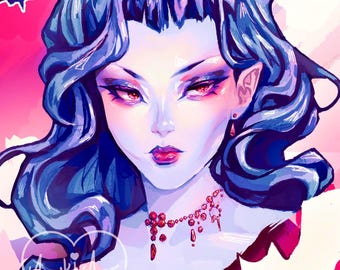 Vampire Girl Art Print | Gothic Anime Wall Art (5x7, 11x14)