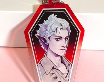 Astarion Keychain | Baldur's Gate 3 Coffin Shape Acrylic Charm | Double Sided Red Gradient Keychain | The Pale Elf