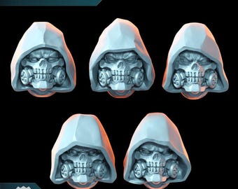 Cabeças com Máscaras de Caveira com Capuz - Puppetswar - Fundidas em Resina - Jogos de Guerra de Mesa