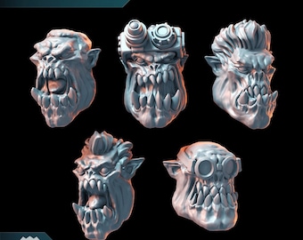 Orc Flesh Busters Heads  - Puppetswar - Resin Cast - Tabletop Wargaming