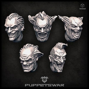 Mad Clowns Heads - Puppetswar - Resin Cast - Bordspelskrig