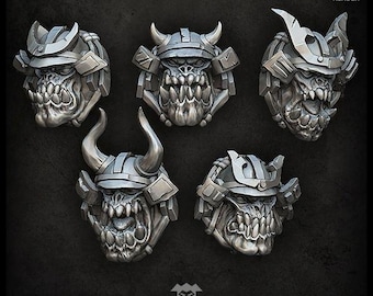 Samurai Ork Köpfe - Puppetswar - Resin Cast - Tabletop Wargaming