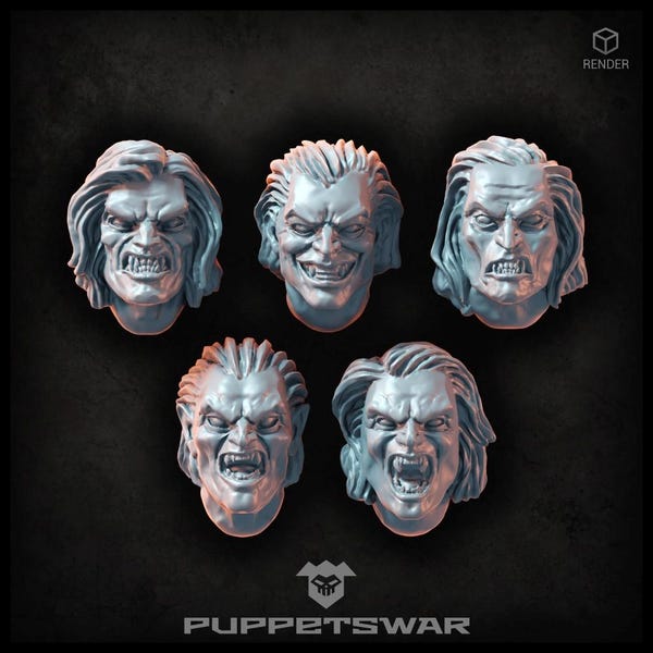 Noble Vampire Heads  - Puppetswar - Resin Cast - Tabletop Wargaming