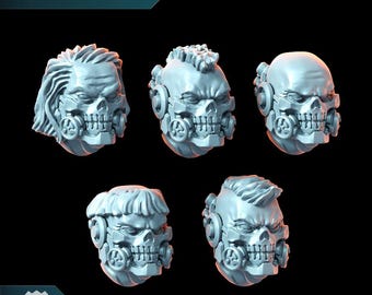 Cabeças com Máscaras de Caveira v2 - Puppetswar - Fundição em Resina - Jogos de Guerra de Mesa