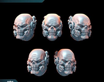 Cabeças com Máscaras de Caveira - Puppetswar - Fundidas em Resina - Jogos de Guerra de Mesa