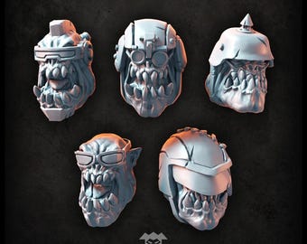Orc Biker Heads  - Puppetswar - Resin Cast - Tabletop Wargaming
