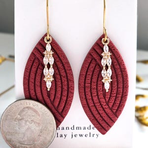 Hilary Handmade Polymer Clay Dangle Earrings with Cubic Zirconia Pendant - Hypoallergenic 18k Gold Jewelry Gift for Women image 6