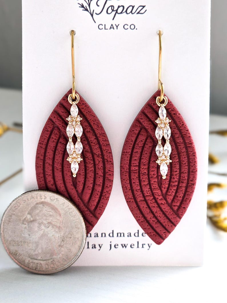 Hilary Handmade Polymer Clay Dangle Earrings with Cubic Zirconia Pendant - Hypoallergenic 18k Gold Jewelry Gift for Women image 6