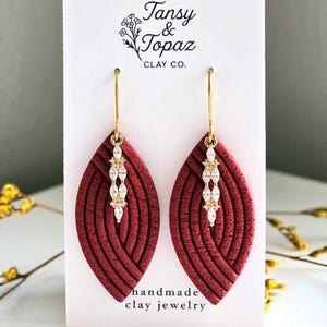 Hilary Handmade Polymer Clay Dangle Earrings with Cubic Zirconia Pendant - Hypoallergenic 18k Gold Jewelry Gift for Women Cherry Smoke