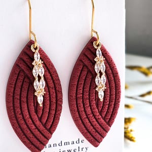 Hilary Handmade Polymer Clay Dangle Earrings with Cubic Zirconia Pendant - Hypoallergenic 18k Gold Jewelry Gift for Women image 5
