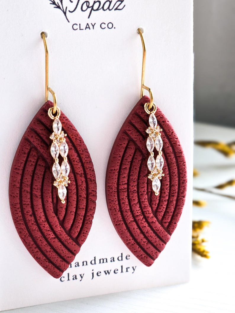 Hilary Handmade Polymer Clay Dangle Earrings with Cubic Zirconia Pendant - Hypoallergenic 18k Gold Jewelry Gift for Women image 5