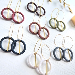 Alana Elegant Fall-Colored Handmade Polymer Clay Dangle Earrings: Lightweight Gold Hoop with Bar Pendant - Minimalist Gift for Her