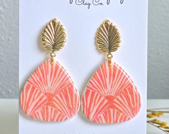 Martina Handmade Polymer Clay Earrings: Coastal Beach Collection - Teal Orange Seashell Summer Vacation Statement Jewelry Accessory Gift