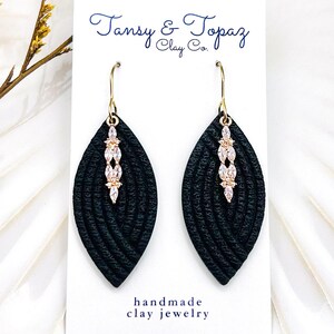 Hilary Handmade Polymer Clay Dangle Earrings with Cubic Zirconia Pendant - Hypoallergenic 18k Gold Jewelry Gift for Women Black