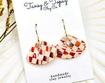 Polymer Clay Earrings: The Rita - Checkerboard Dangle Earring, Fall Winter Earrings, 18k Gold Plated Jewelry, Plaid Earring, Gift for Her