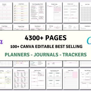 100 Canva PLR Templates,Planners, Journals, Trackers, Printable,4300+ Pages PLR Canva Template Bundl, Master Resell Rights, PLR Products