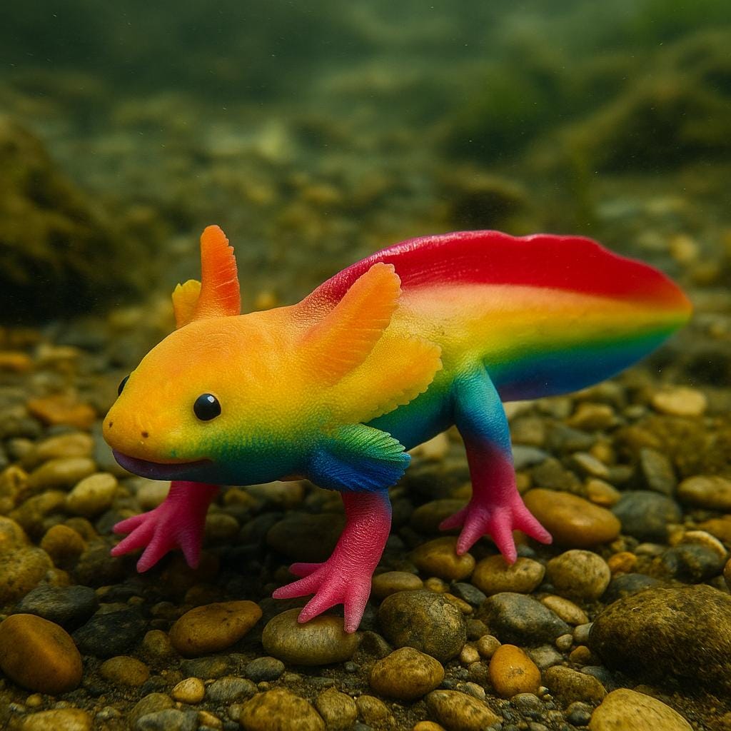 Axolotl Figurine ( Rainbow ) - Salamander Fish - 3D Printed and