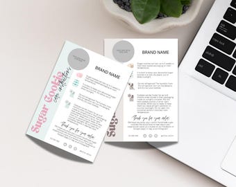Custom Sugar Cookie Care Card | Printable, Editable Canva Care Card Template | Cottage Food Home Bakery Thank you Card | Editable Digital
