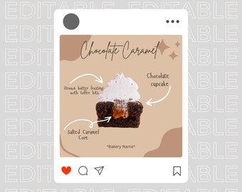 Digital download for bakery, cupcake description for website, instagram, editable download for canva, bakery