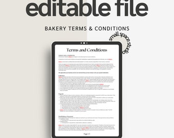 Bakery Terms and Conditions Editable template for bakeries, home bakery, cottage food baker, editable Canva template document for website