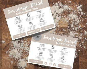 Sourdough Bread Care Card, Home Baked Sourdough Care Card, Printable, Bread Care Instructions, Cottage Food Bakery, Editable Download File