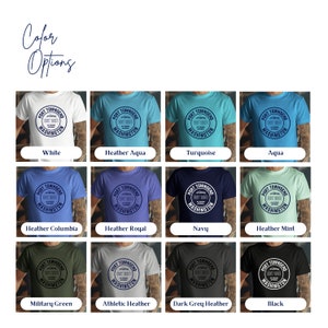 Color options: white, heather aqua, turquoise, aqua, heather columbia blue, heather royal, navy, heather mint, military green, athletic heather,dark grey heather, black