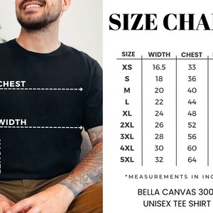 bella canvas 3001 unisex tee shirt size chart XS, S, M, L, XL