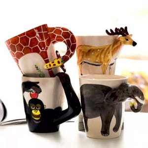 手作り 3D 動物セラミックマグカップ、手描きコーヒーカップ、大型 400ml ティーマグ、動物愛好家へのユニークなギフト、誕生日プレゼント