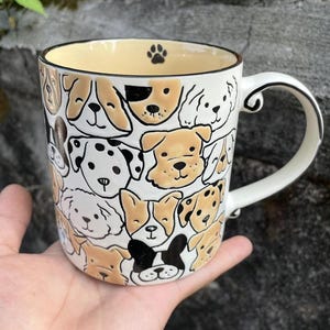 Cute Dog Embossed Coffee Mug – 16oz Large Ceramic Cup – Cartoon Puppy Tea Mug – Office & Home Drinkware – Best Gift for Dog Lovers