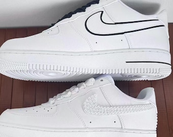 新郎新婦用パールウェディングAF1シューズ／カップル向けパーソナライズウェディングスニーカー／新郎新婦用シューズ／パールシルクブライダルシューズ