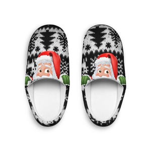 Peeping Santa Indoor Slippers - Cozy Christmas House Shoes, Festive Holiday Footwear, Funny Xmas Gift for Him, Red Plush Slip-Ons,
