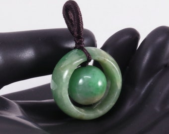 Old Jade Ring & Bead Restyled Pendant / Lucky Charm (worn, see details)