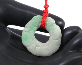 Old Jade Small Carved Pattern Donut Charm (red string)