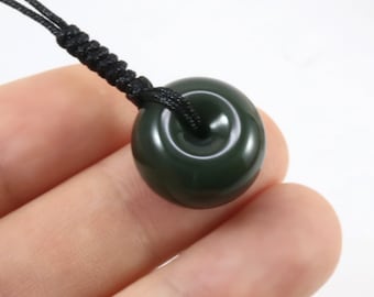 1.5cm Dark Jade Small Thick Round Donut Charm (black string)