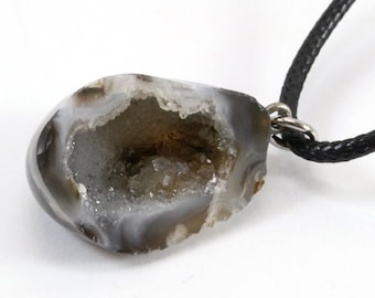 Small Agate Geode Pendant Necklace (pre-owned stone, new black cord)