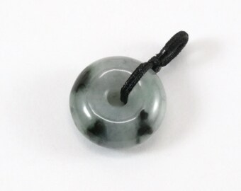 1.7cm Small Jadeite Round Donut Pendant / Charm (black string bail)