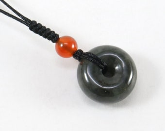 1.6cm Black Jade Small Round Thick Donut Charm (black string)