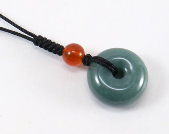 1.6cm Jade Small Round Thick Donut Charm (black string)