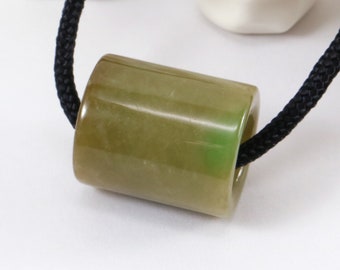 Jadeite Cylinder Pendant Necklace (black cord)