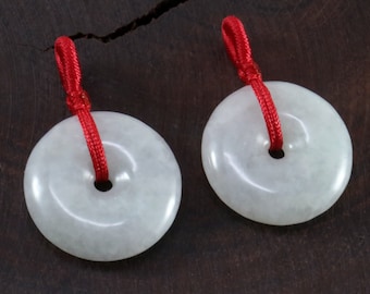 Pale Tone Set of 2 Jade Donut Pendant / Lucky Charm (red string bail)