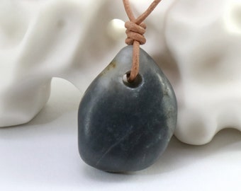 Gray Jade Pendant Necklace (leather cord)